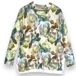 Soft Surroundings Watercolor‎ Rose Floral Lightweight Knit Top Tunic Blouse XS
